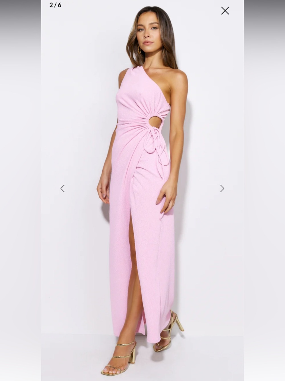 Hello Molly One-Shoulder Light Pink Cutout Ruched Maxi Dress